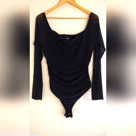Pinkmstyle Black Sheer Sleeves Bodysuit - Picture 1 of 6